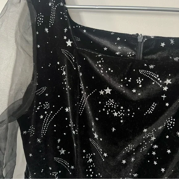 Black Velvet Sparkly Celestial Gothic Mini Dress XL Stars Fairy Grunge Witchy - Picture 3 of 11